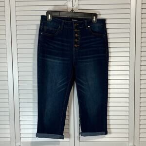 d. Jeans Denim Blue Dark Wash Mid Rise Button Fly Slim Capri Jeans Women 8